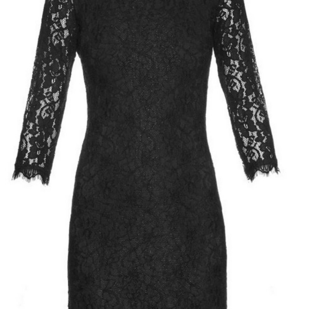 DVF Zarita Lace Mini Gown in Black, Size 8